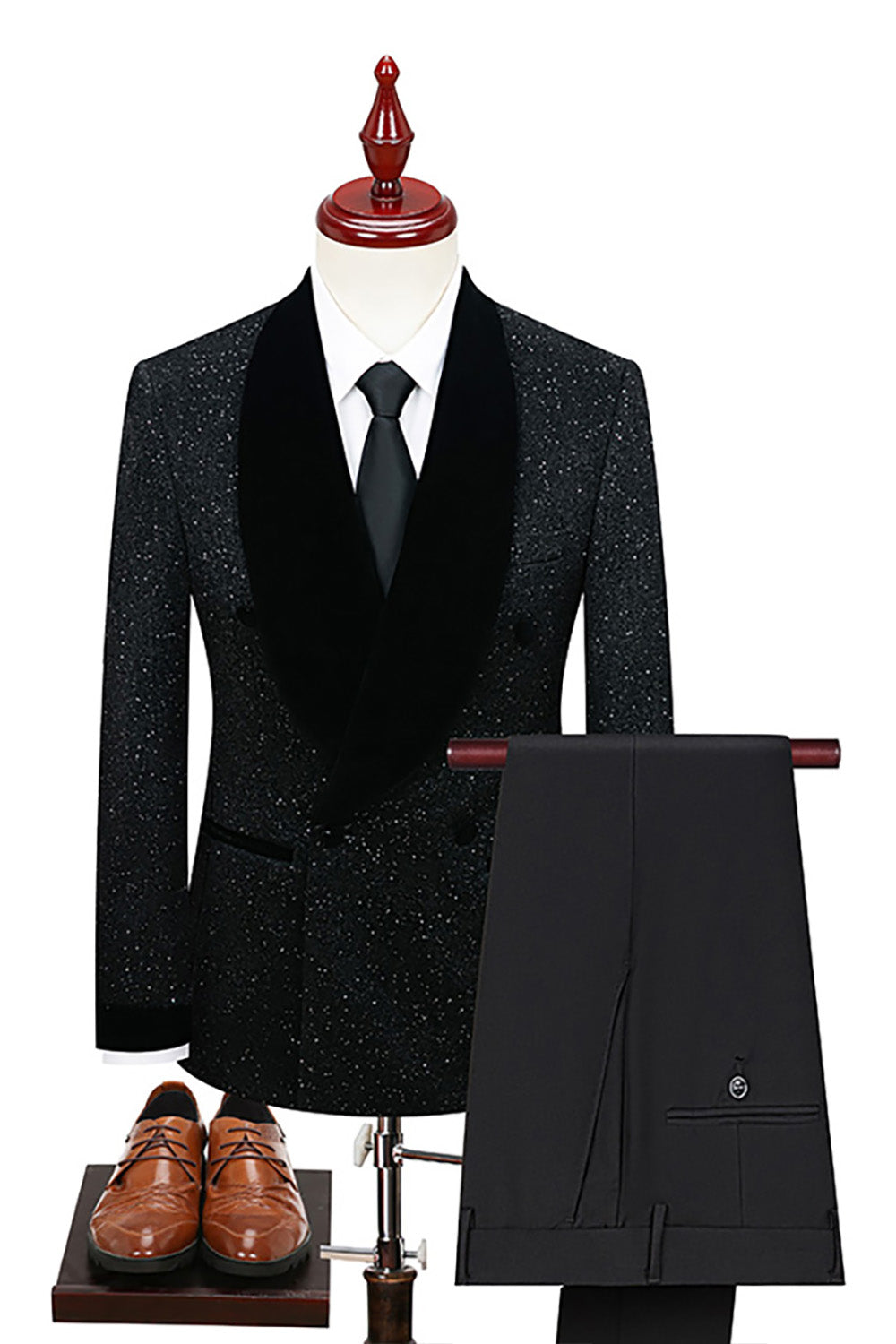 Sparkly Navy Sequin Shawl Lapel 2 Pieces Slim Fit Men's Prom Suits