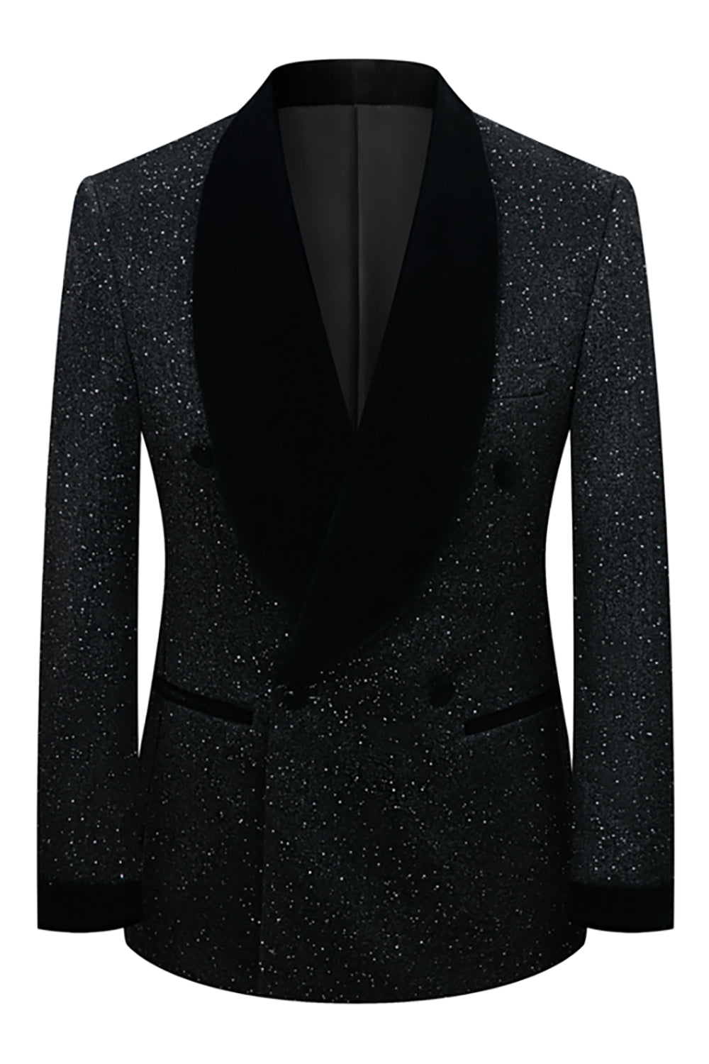 Sparkly Navy Sequin Shawl Lapel 2 Pieces Slim Fit Men's Prom Suits