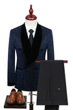 Sparkly Navy Sequin Shawl Lapel 2 Pieces Slim Fit Men's Prom Suits