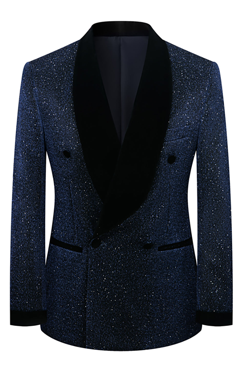Sparkly Navy Sequin Shawl Lapel 2 Pieces Slim Fit Men's Prom Suits