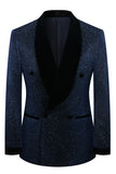 Sparkly Navy Sequin Shawl Lapel 2 Pieces Slim Fit Men's Prom Suits