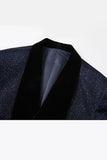 Sparkly Navy Sequin Shawl Lapel 2 Pieces Slim Fit Men's Prom Suits