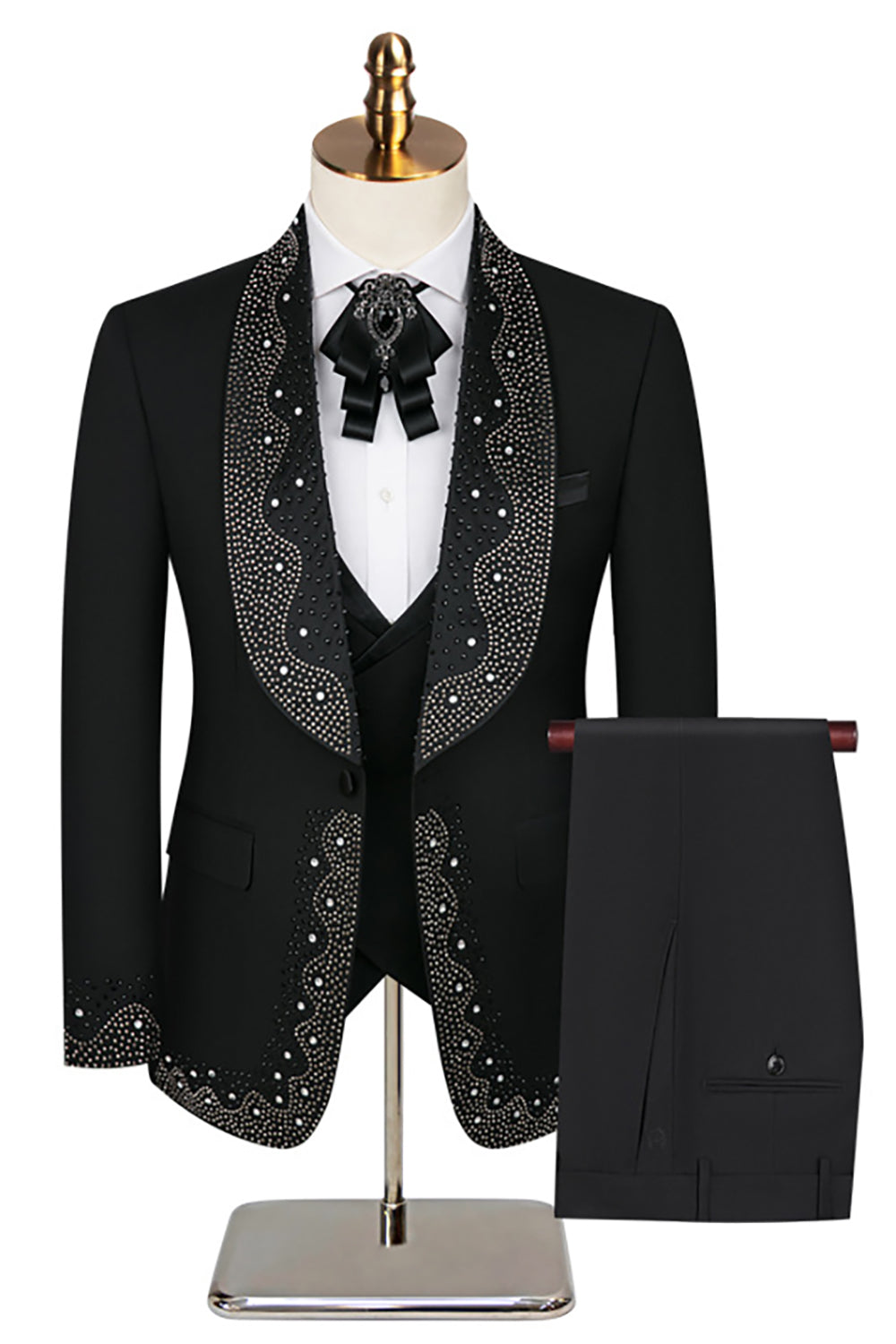 Men's White Beaded Shawl Lapel Single Breasted 3 Pieces Suits