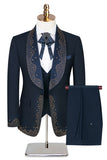 Men's White Beaded Shawl Lapel Single Breasted 3 Pieces Suits