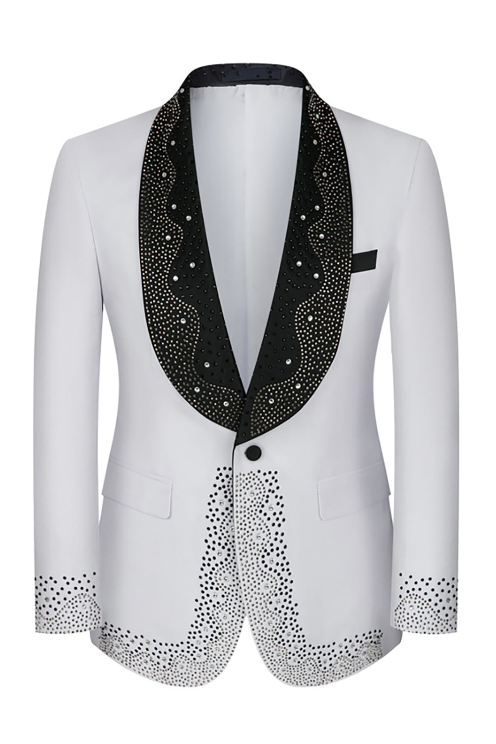 Men's White Beaded Shawl Lapel Single Breasted 3 Pieces Suits