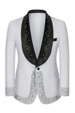 Men's White Beaded Shawl Lapel Single Breasted 3 Pieces Suits