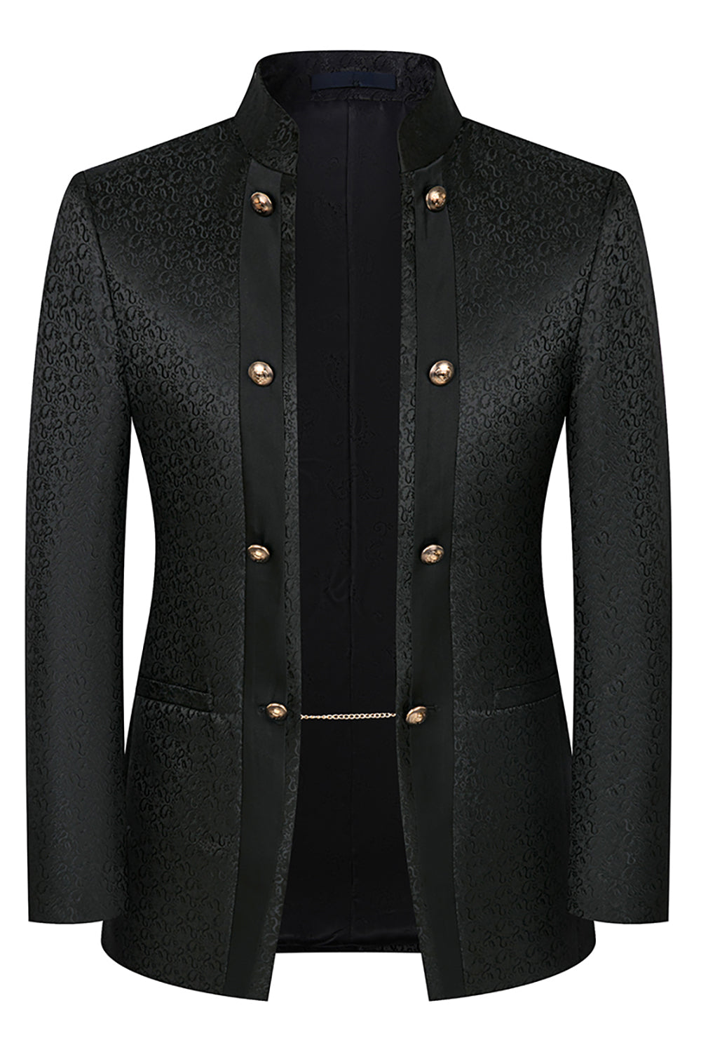 Stand Collar Jacquard Black 3 Pieces Men's Suits