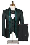 Stand Collar Jacquard Black 3 Pieces Men's Suits