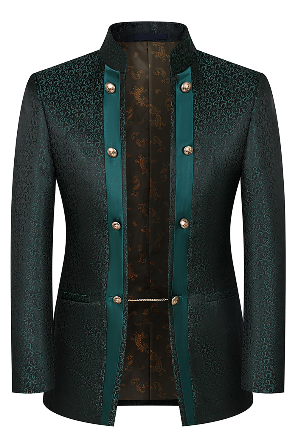 Stand Collar Jacquard Black 3 Pieces Men's Suits