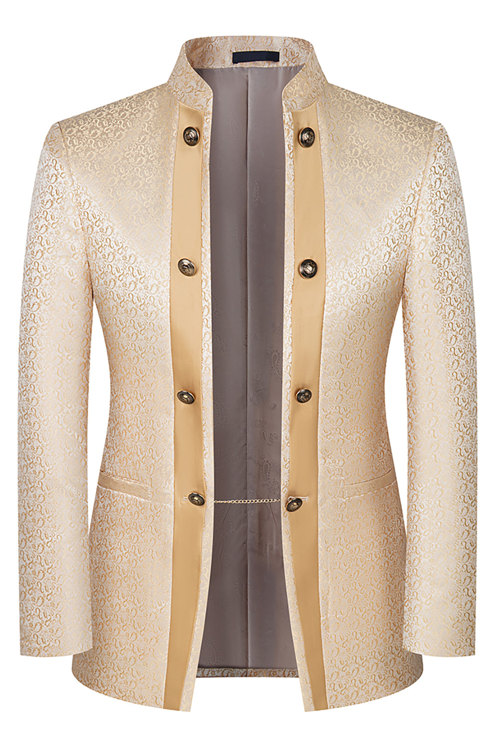 Stand Collar Jacquard Black 3 Pieces Men's Suits