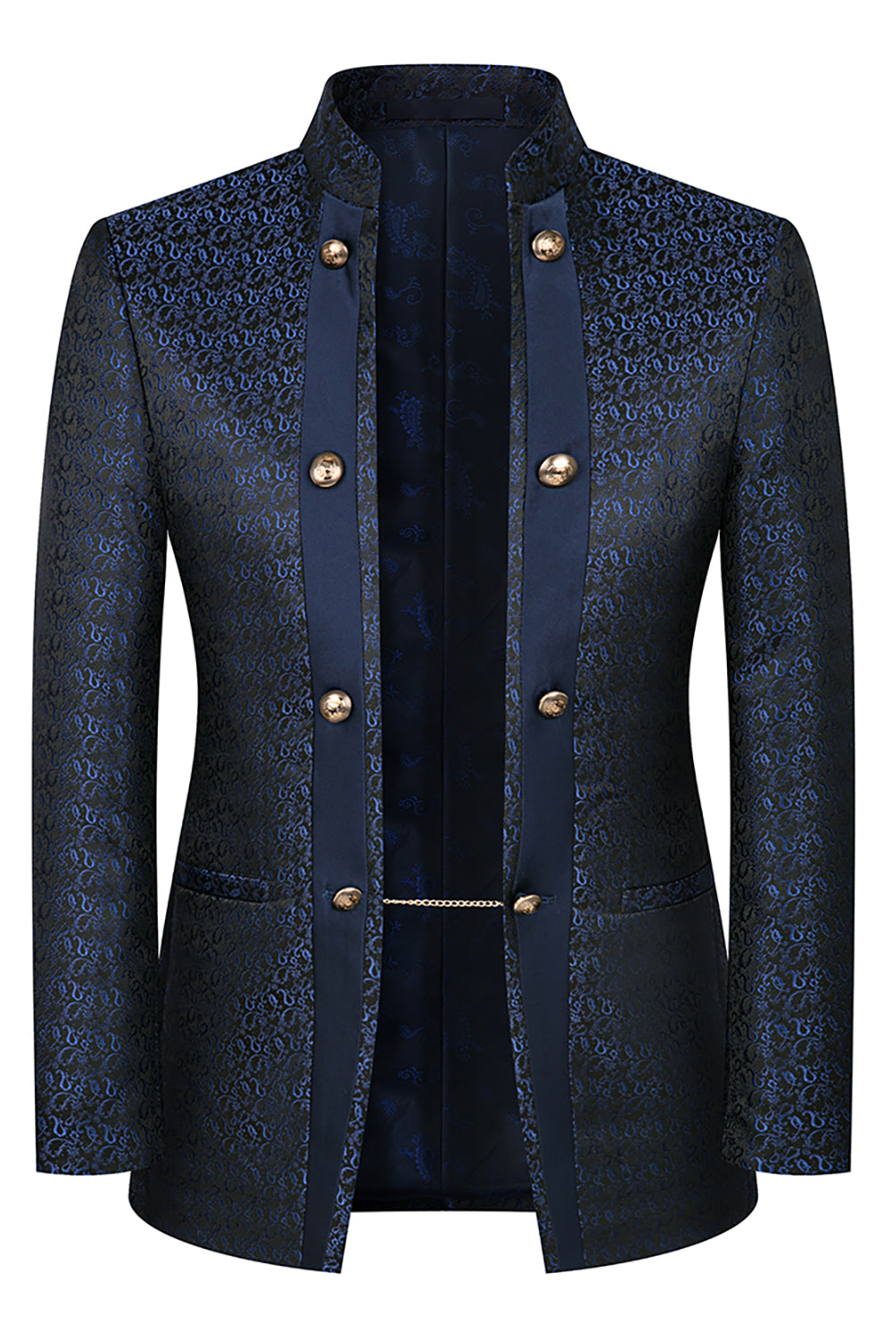 Stand Collar Jacquard Black 3 Pieces Men's Suits