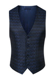 Stand Collar Jacquard Black 3 Pieces Men's Suits