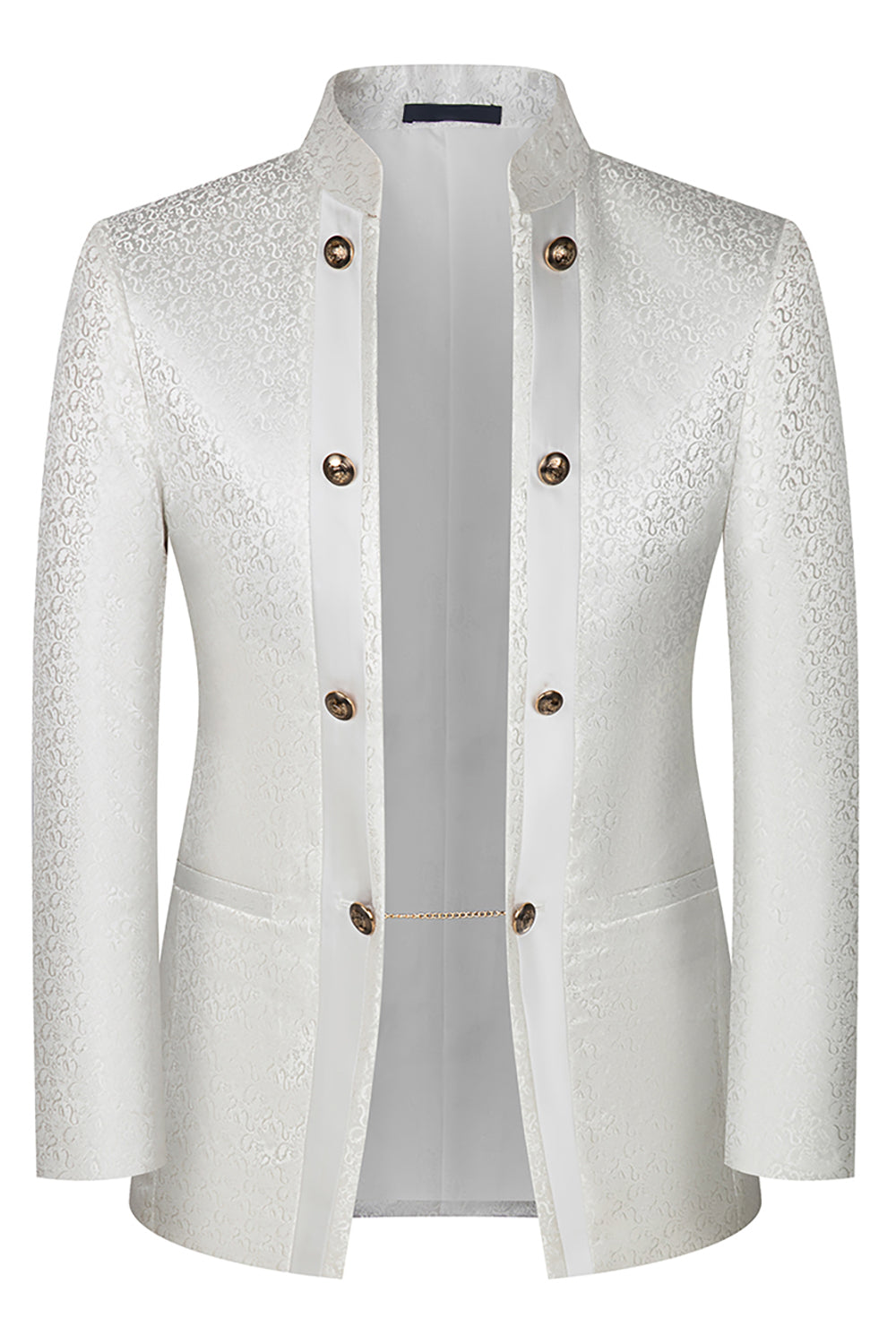 Stand Collar Jacquard Black 3 Pieces Men's Suits