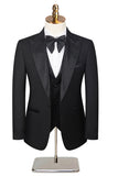 Men's Black Peaked Lapel Beaded 3 Pieces Wedding Suits