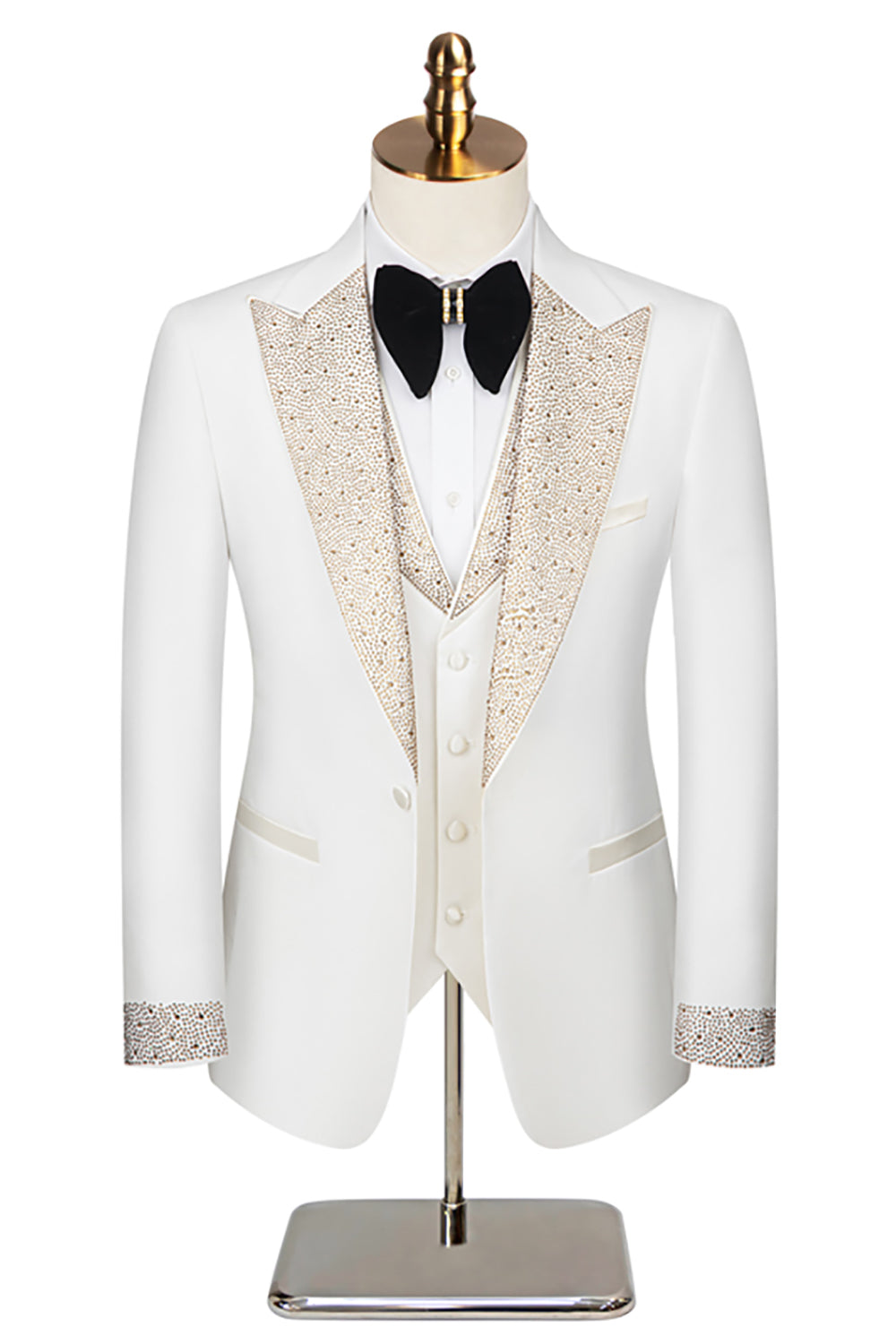 Men's Black Peaked Lapel Beaded 3 Pieces Wedding Suits