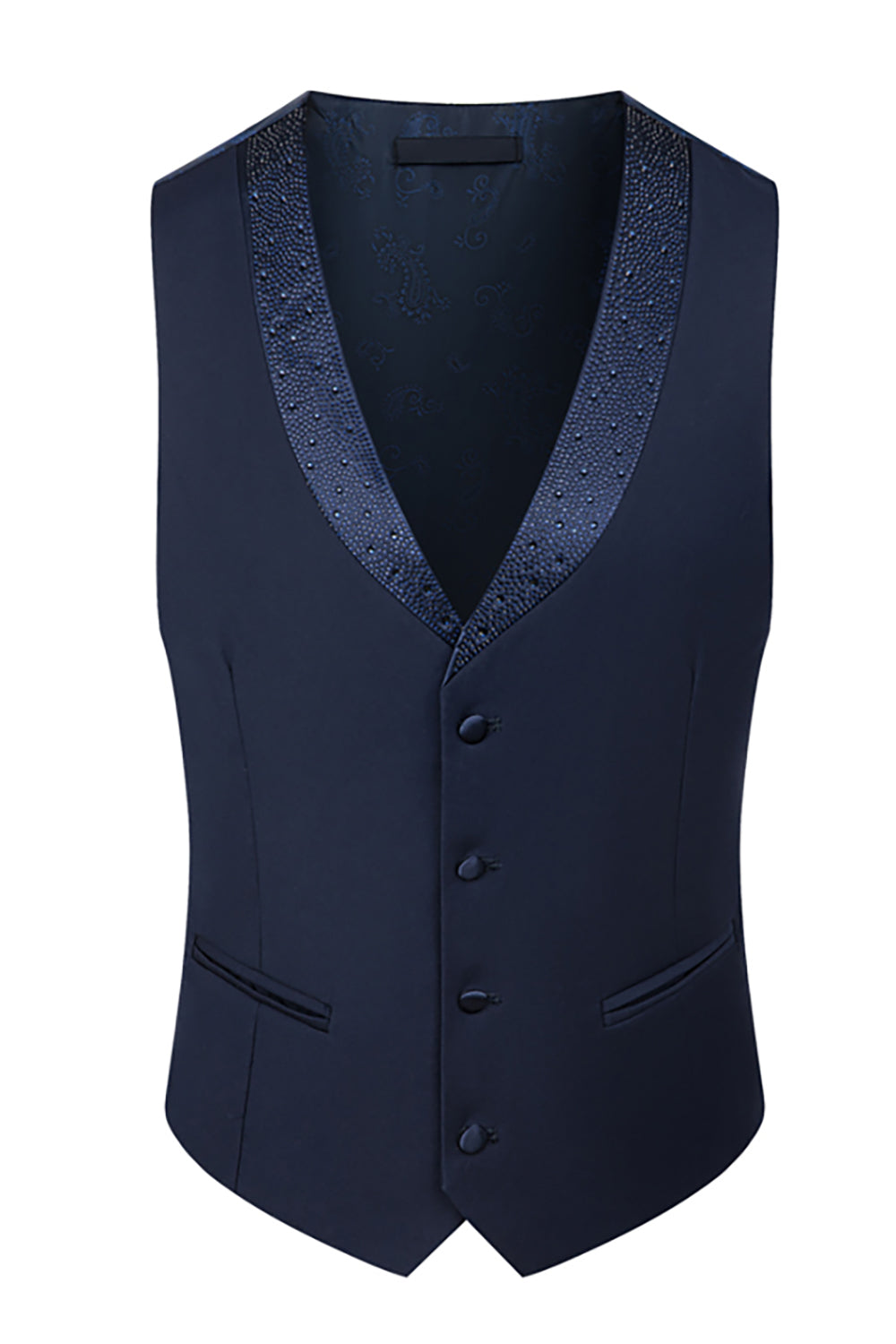 Men's Black Peaked Lapel Beaded 3 Pieces Wedding Suits