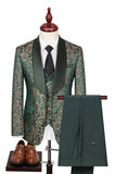 Dark Green Jacquard Shawl Lapel 3 Pieces Prom Suits