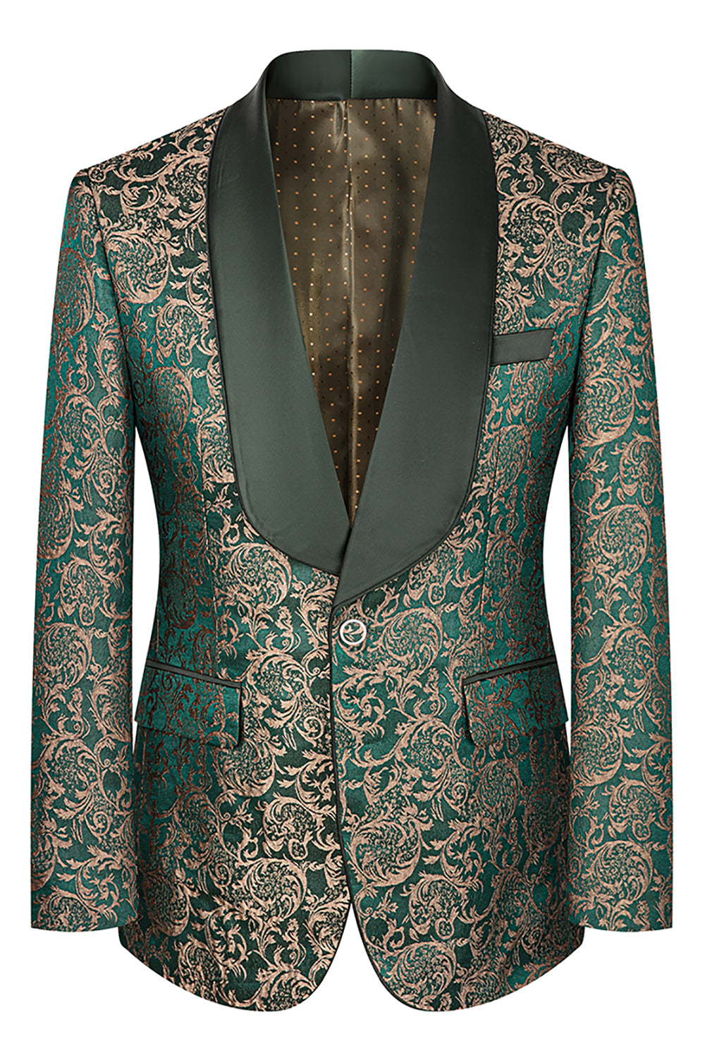 Dark Green Jacquard Shawl Lapel 3 Pieces Prom Suits