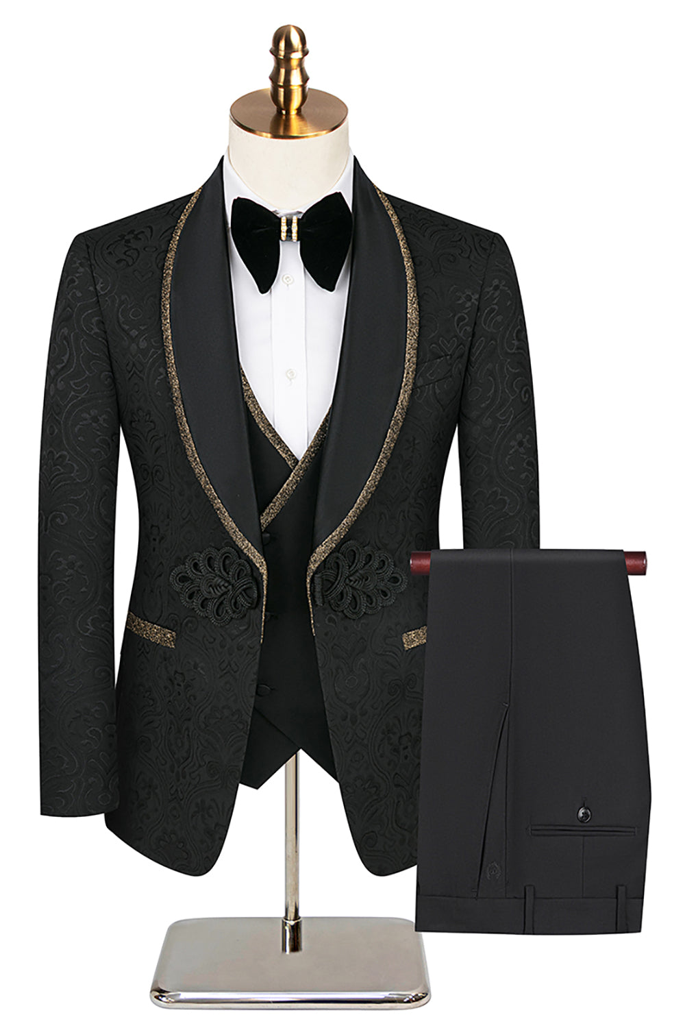 Jacquard Black Shawl Lapel 3 Pieces Prom Suits