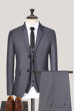Black Notched Lapel 3 Pieces Slim Fit Men's Suits