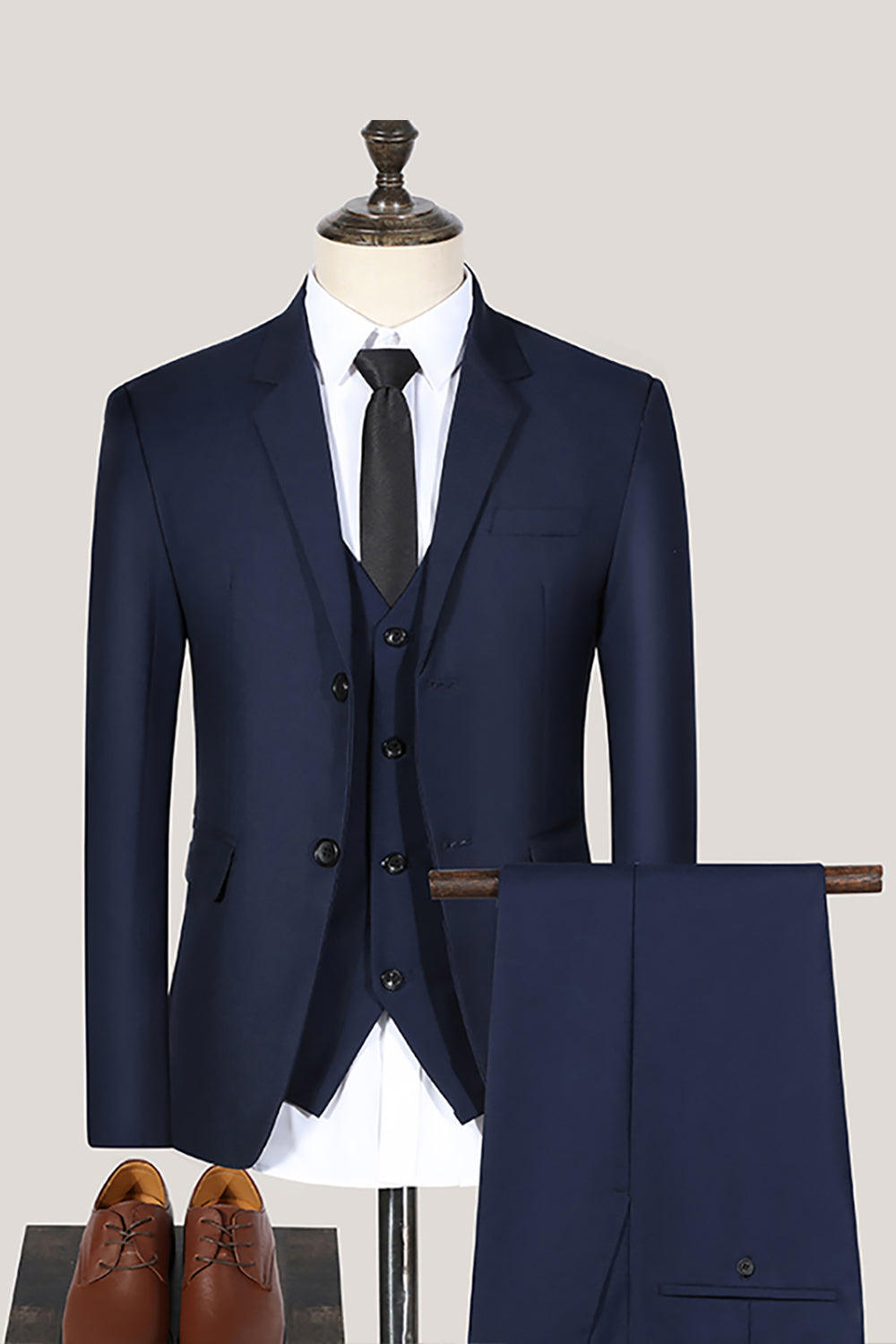 Black Notched Lapel 3 Pieces Slim Fit Men's Suits