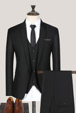 Men's Black Notched Lapel 3 Pieces Slim Fit Suits