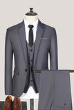 Men's Black Notched Lapel 3 Pieces Slim Fit Suits