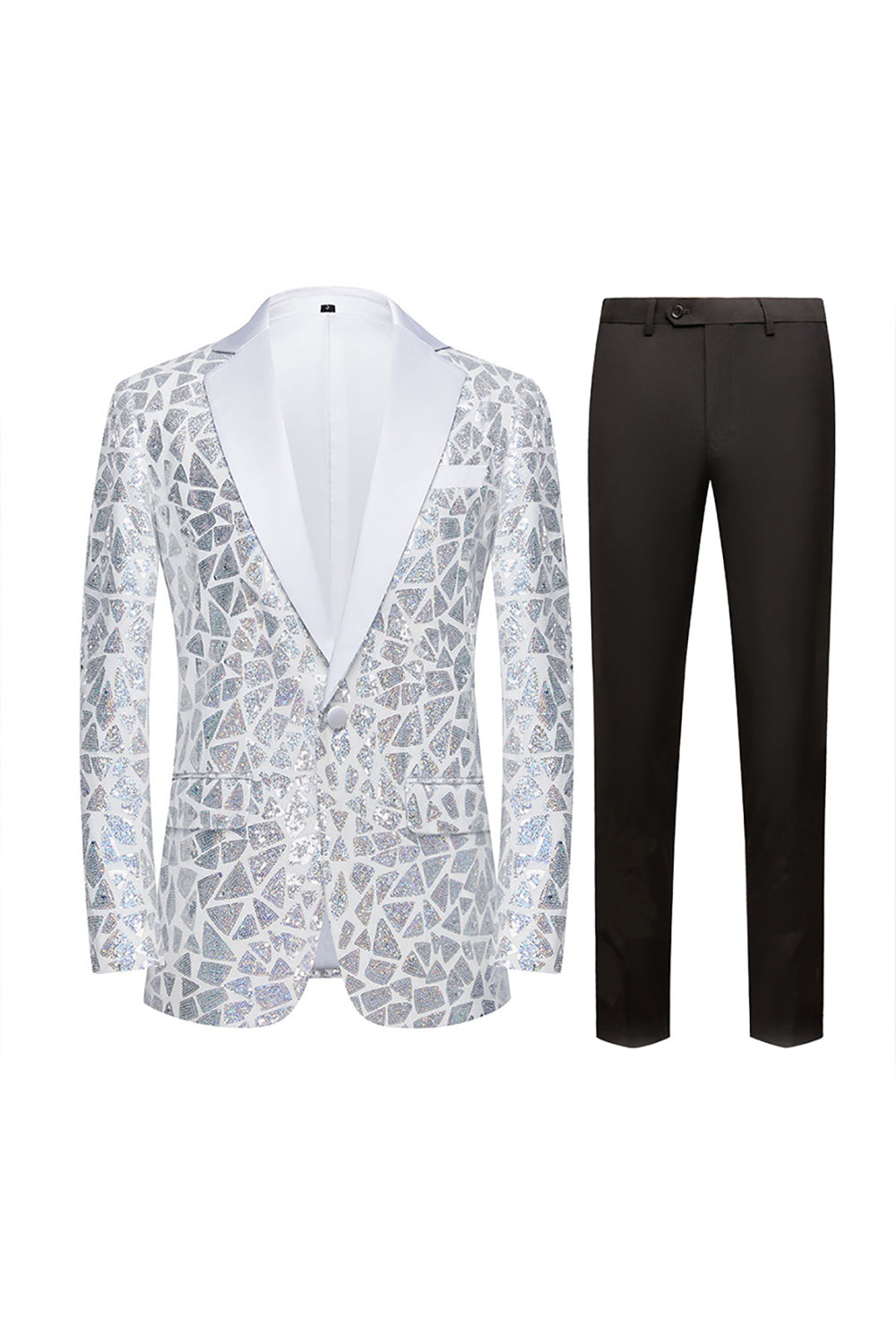 Sparkly White Floral 2 Pieces Notched Lapel Prom Suits