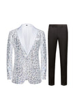 Sparkly White Floral 2 Pieces Notched Lapel Prom Suits