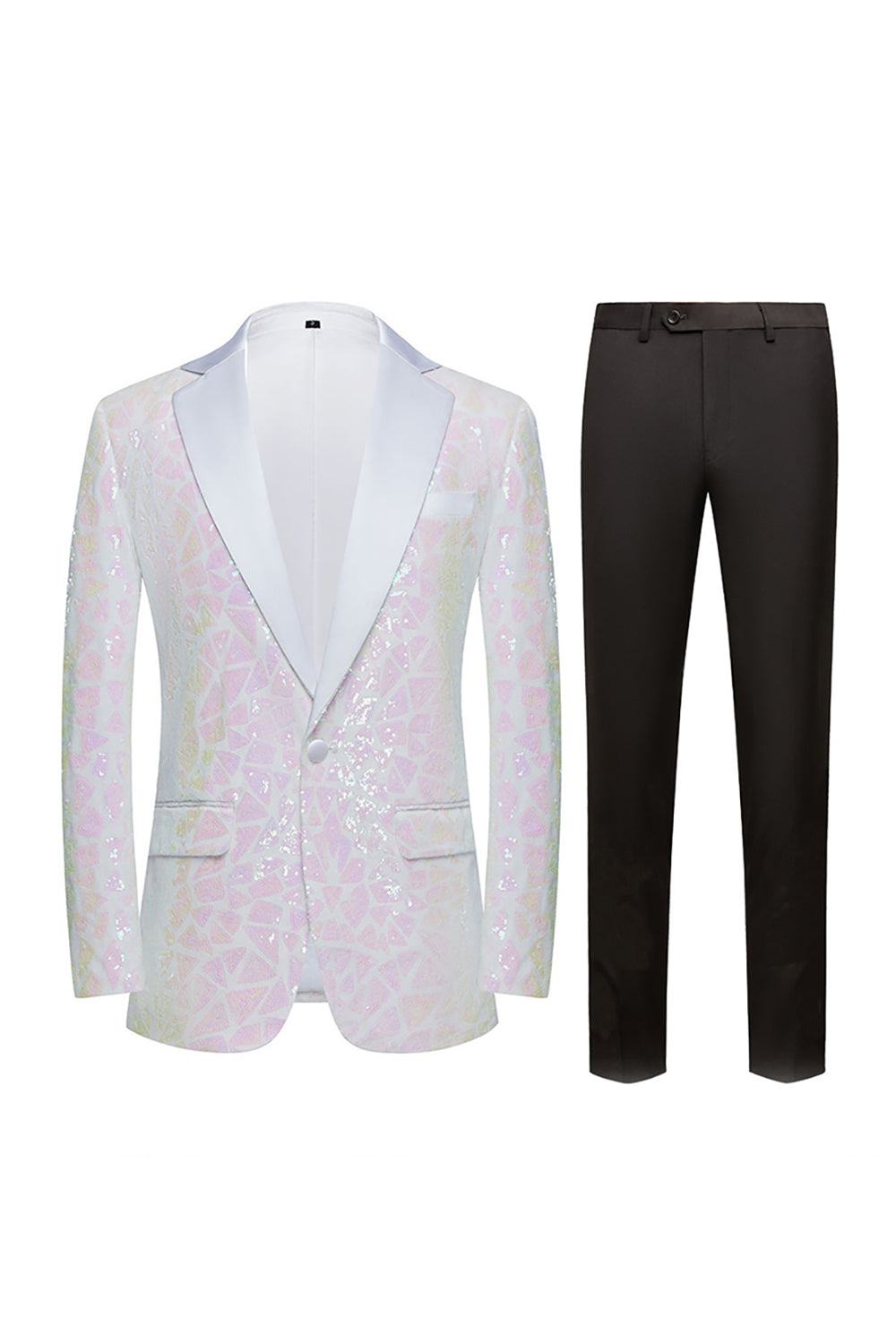 Sparkly White Floral 2 Pieces Notched Lapel Prom Suits