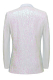 Sparkly White Floral 2 Pieces Notched Lapel Prom Suits