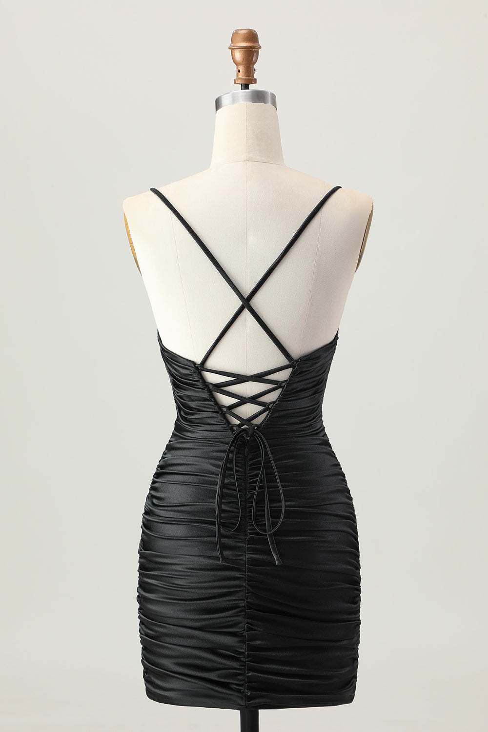 Dark Khaki Ruched Cut-Out Tight Mini Homecoming Dress with Lace Up Back