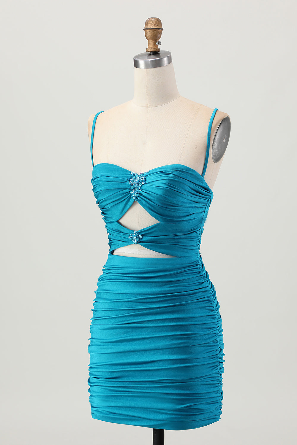 Dark Khaki Ruched Cut-Out Tight Mini Homecoming Dress with Lace Up Back