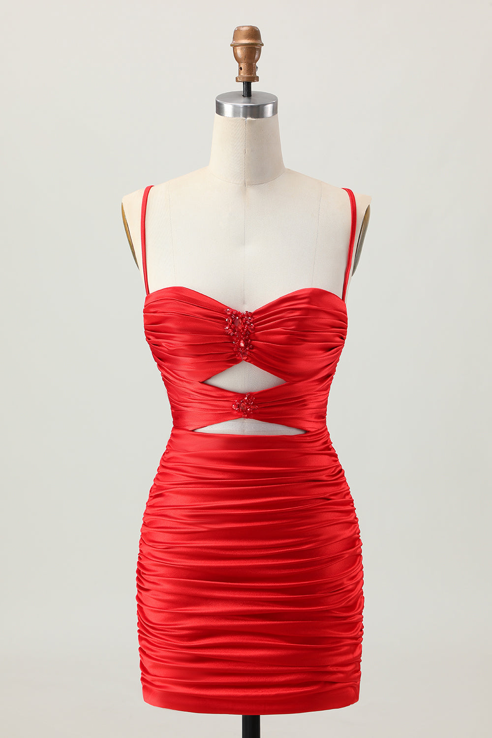 Dark Khaki Ruched Cut-Out Tight Mini Homecoming Dress with Lace Up Back