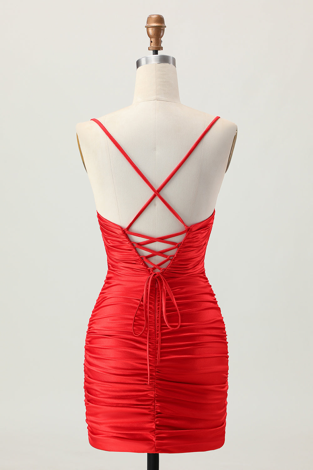 Dark Khaki Ruched Cut-Out Tight Mini Homecoming Dress with Lace Up Back