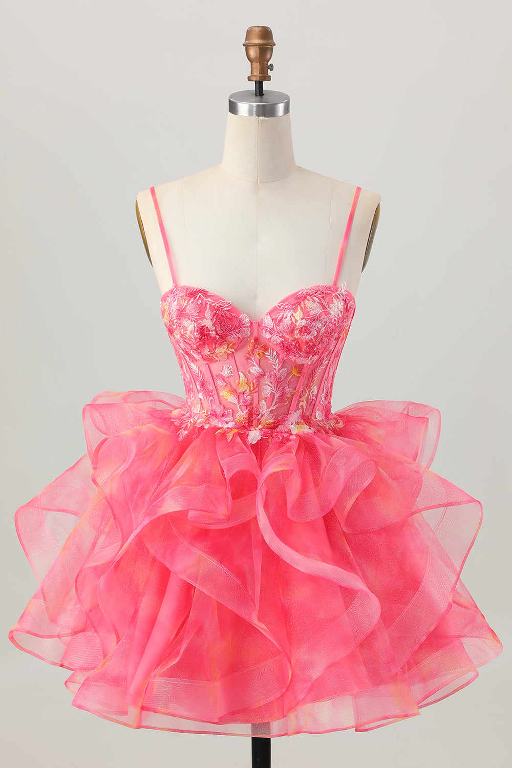 Red A-Line Embroidered Corset Mini Homecoming Dress with Ruffle-Hem