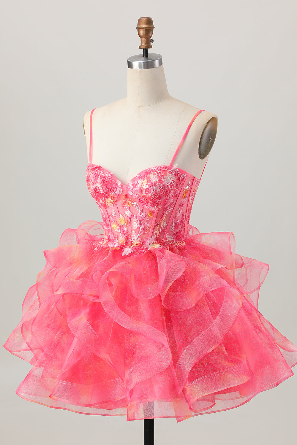 Red A-Line Embroidered Corset Mini Homecoming Dress with Ruffle-Hem