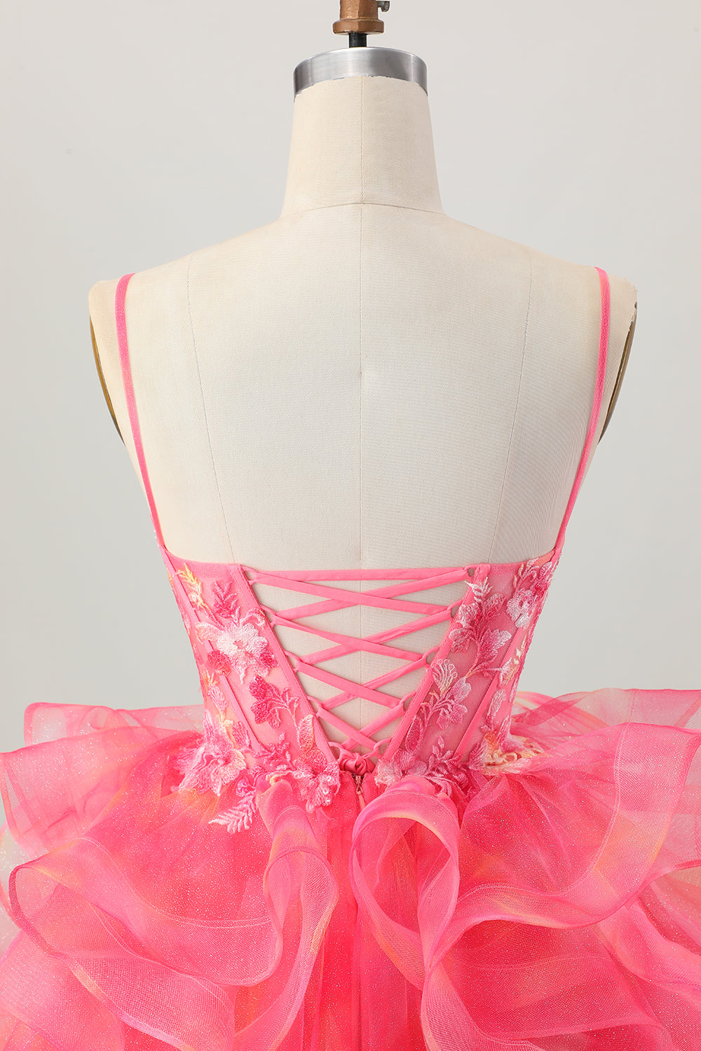 Red A-Line Embroidered Corset Mini Homecoming Dress with Ruffle-Hem