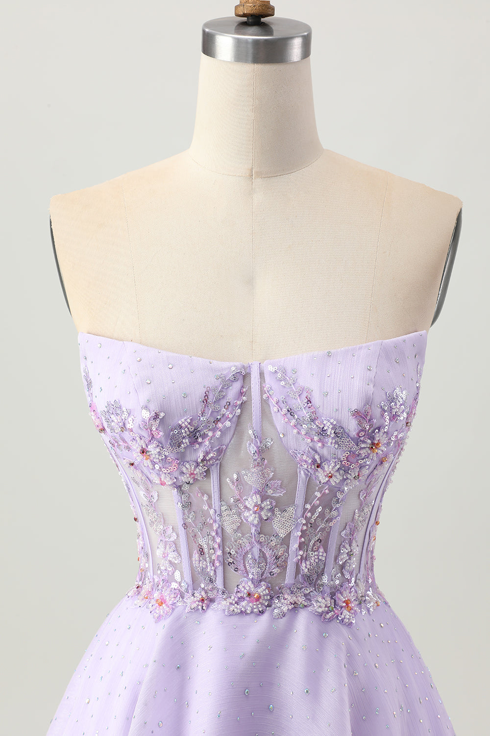 Sparkly A Line Strapless Sequins Lace Up Back Mini Lilac Homecoming Dress with Beading