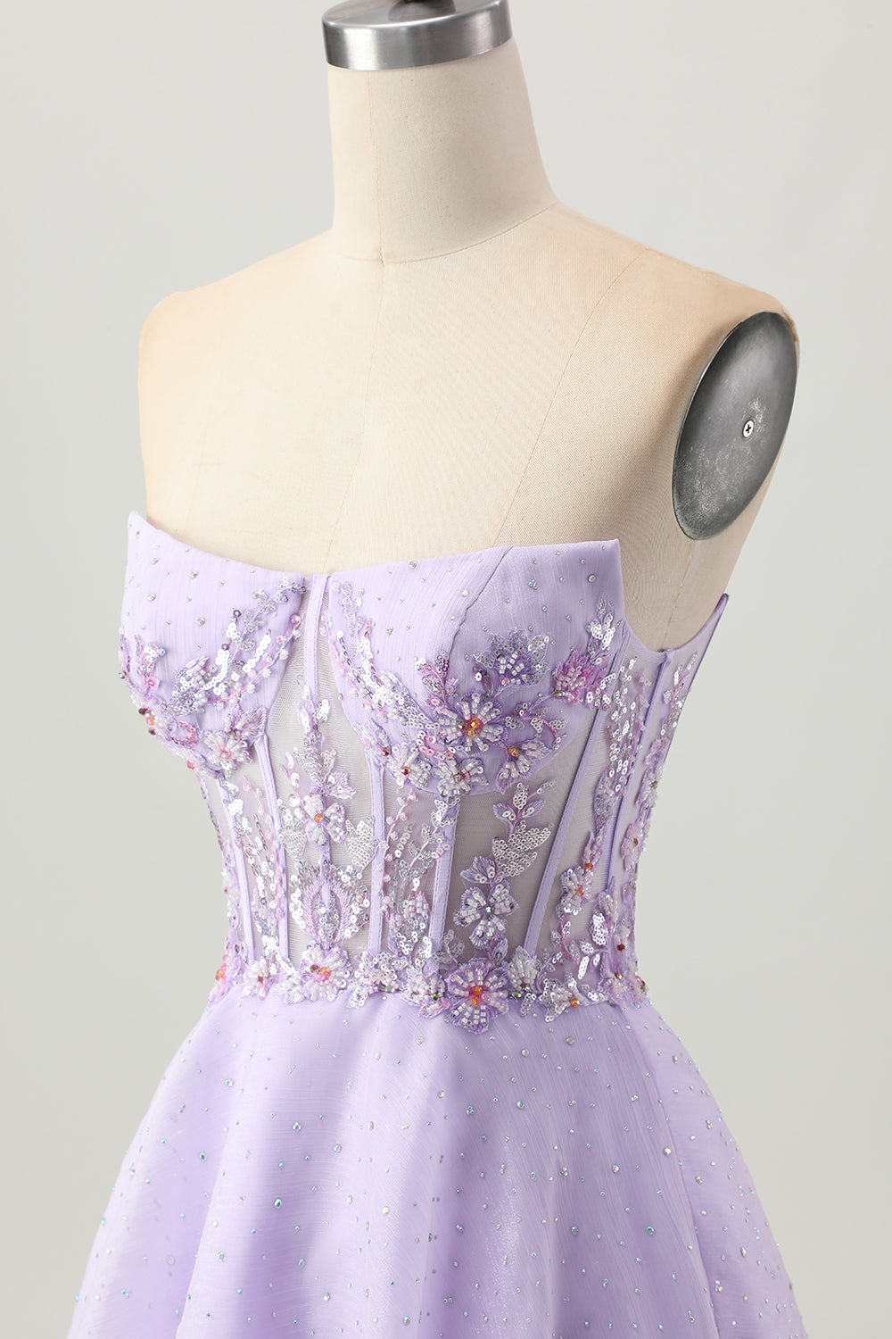 Sparkly A Line Strapless Sequins Lace Up Back Mini Lilac Homecoming Dress with Beading