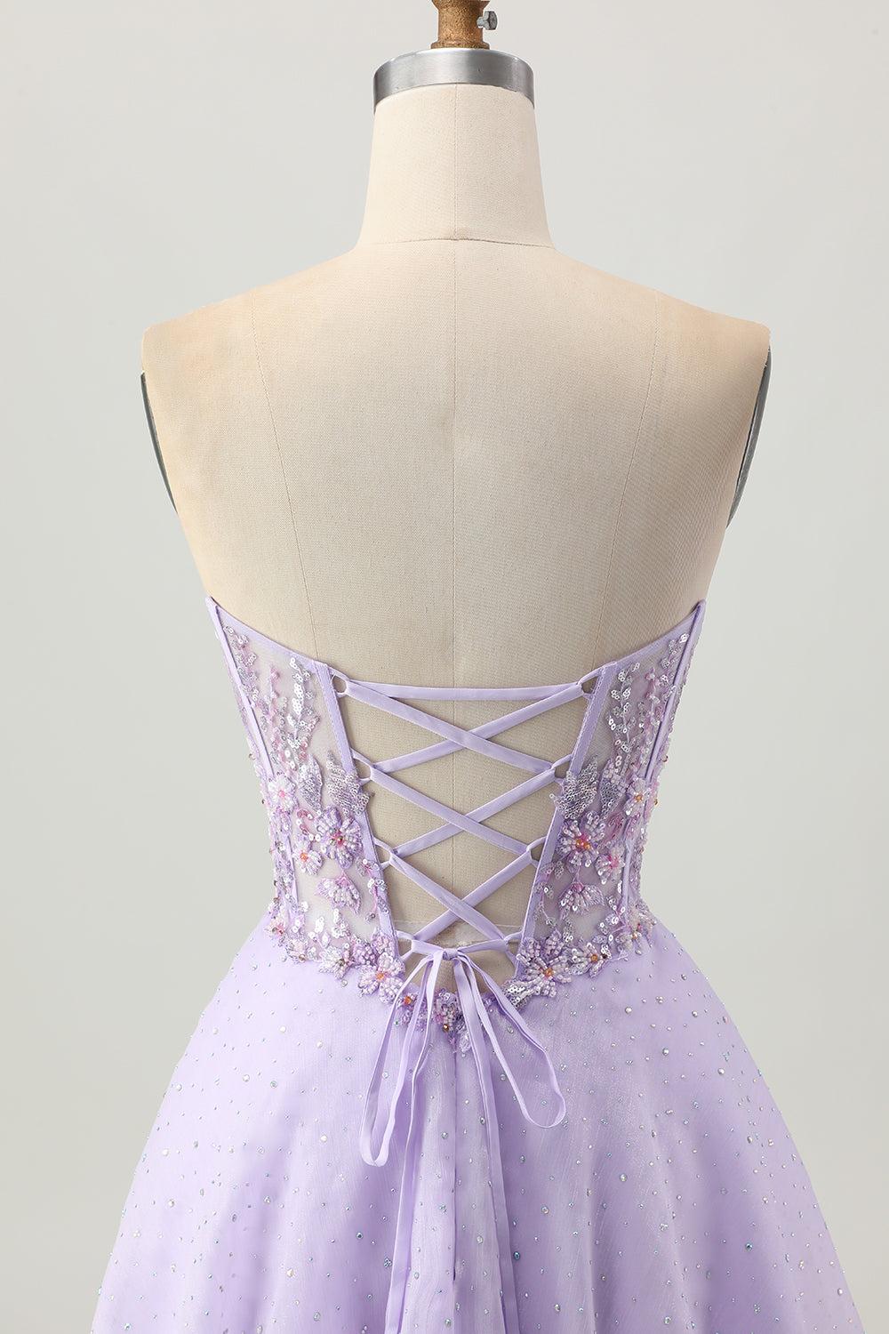 Sparkly A Line Strapless Sequins Lace Up Back Mini Lilac Homecoming Dress with Beading