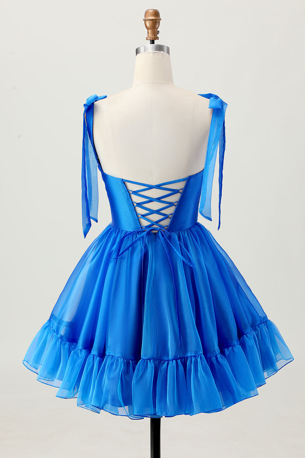 A Line Royal Blue Spaghetti Straps Ruffled Homecoming Dress