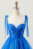 A Line Royal Blue Spaghetti Straps Ruffled Homecoming Dress