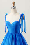 A Line Royal Blue Spaghetti Straps Ruffled Homecoming Dress