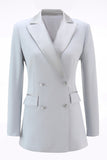 Silver 2 Piece Peak Lapel Double Breasted Slim Fit Women's Suit