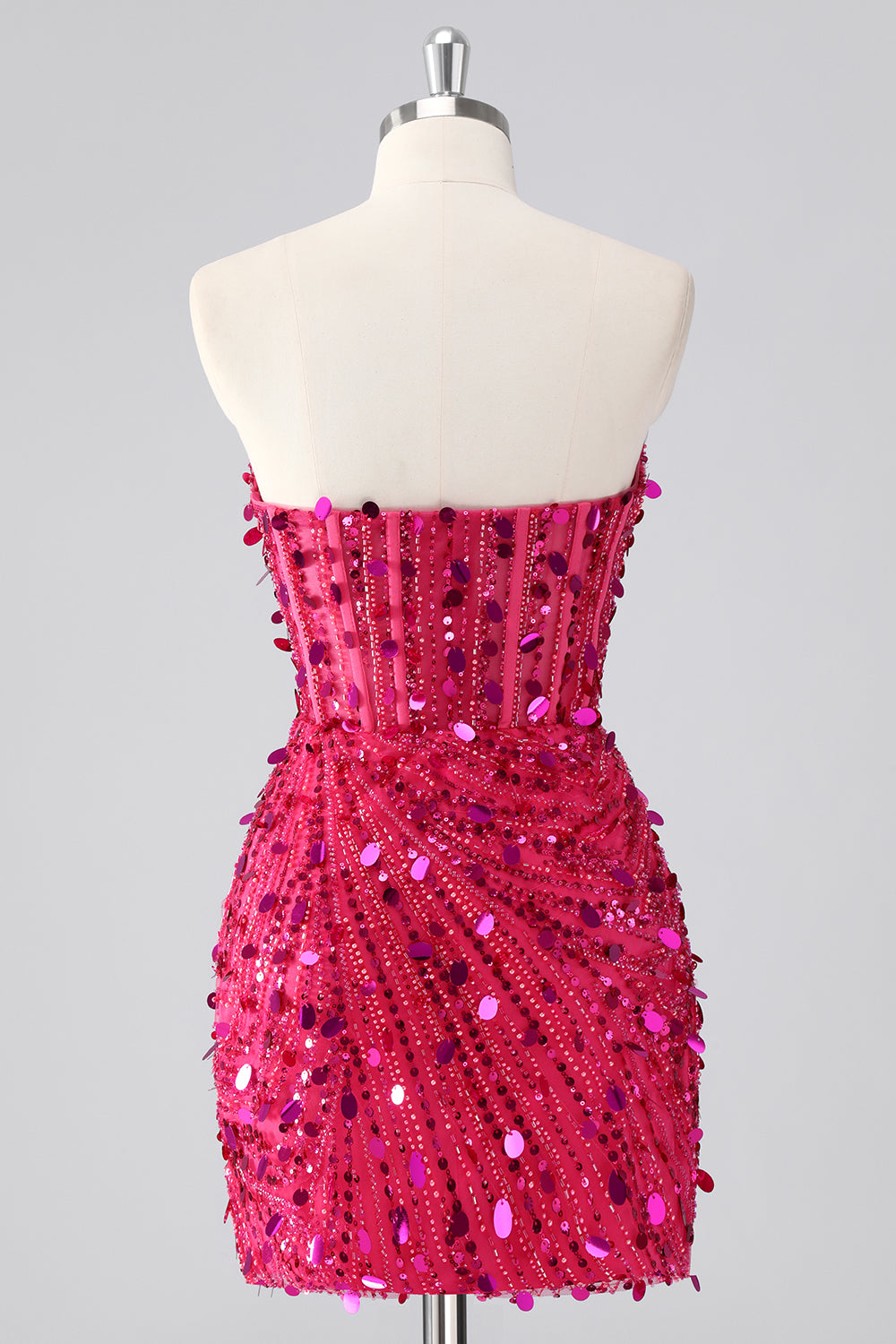 Red Sparkly Strapless Tight Short Beaded Corset Homecoming Dress with Sequins
