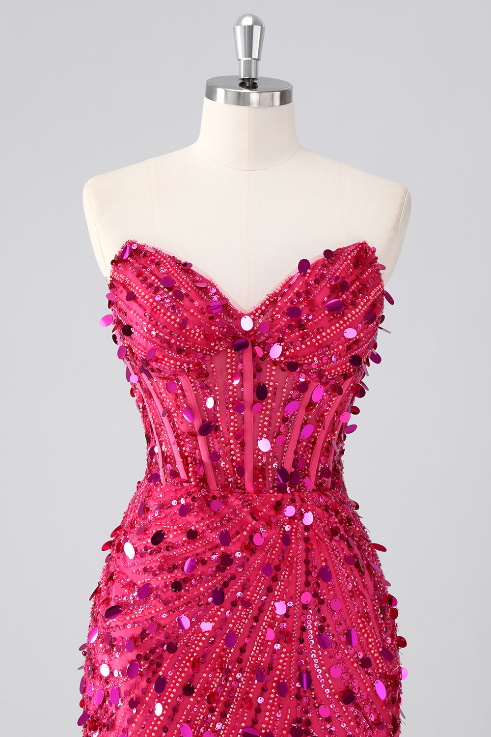 Red Sparkly Strapless Tight Short Beaded Corset Homecoming Dress with Sequins