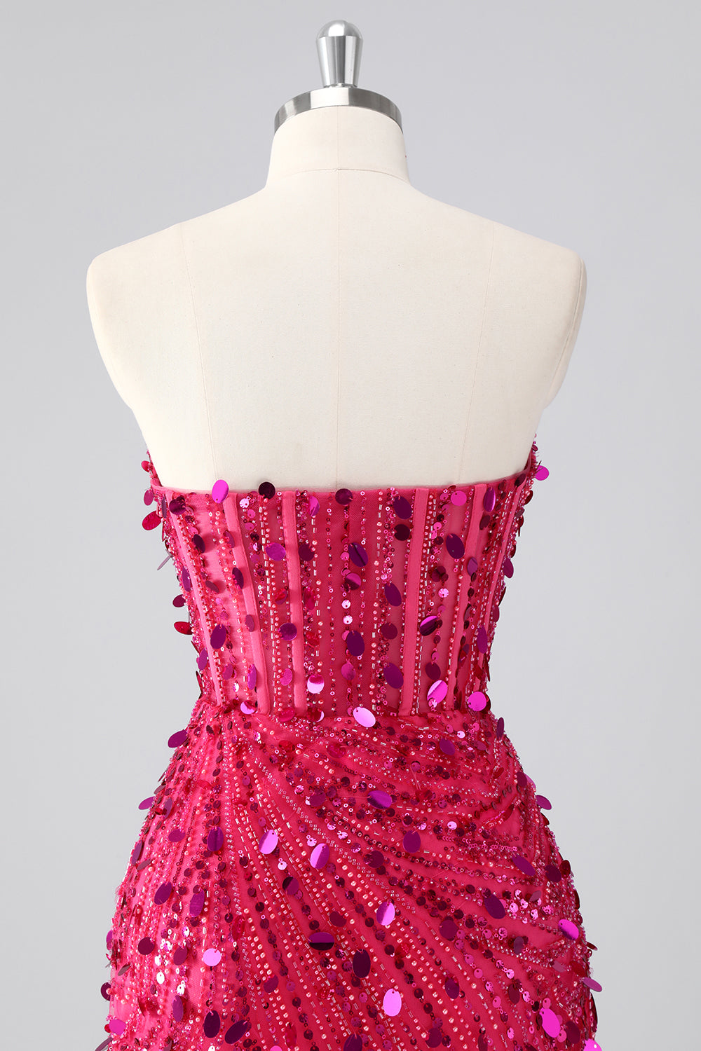 Red Sparkly Strapless Tight Short Beaded Corset Homecoming Dress with Sequins