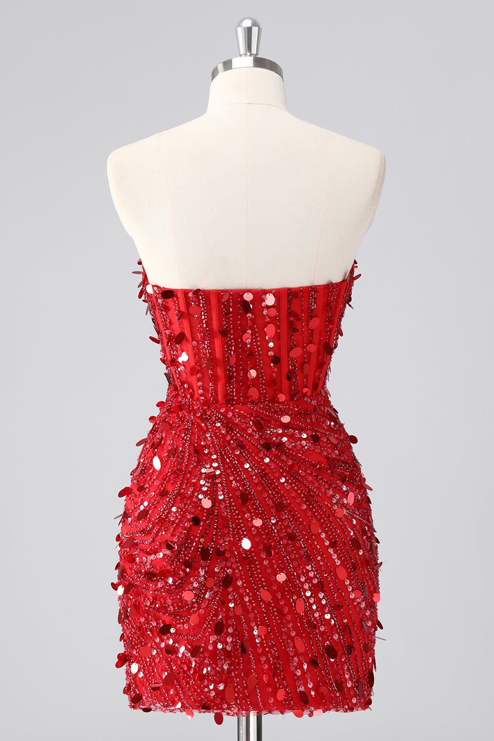 Red Sparkly Strapless Tight Short Beaded Corset Homecoming Dress with Sequins