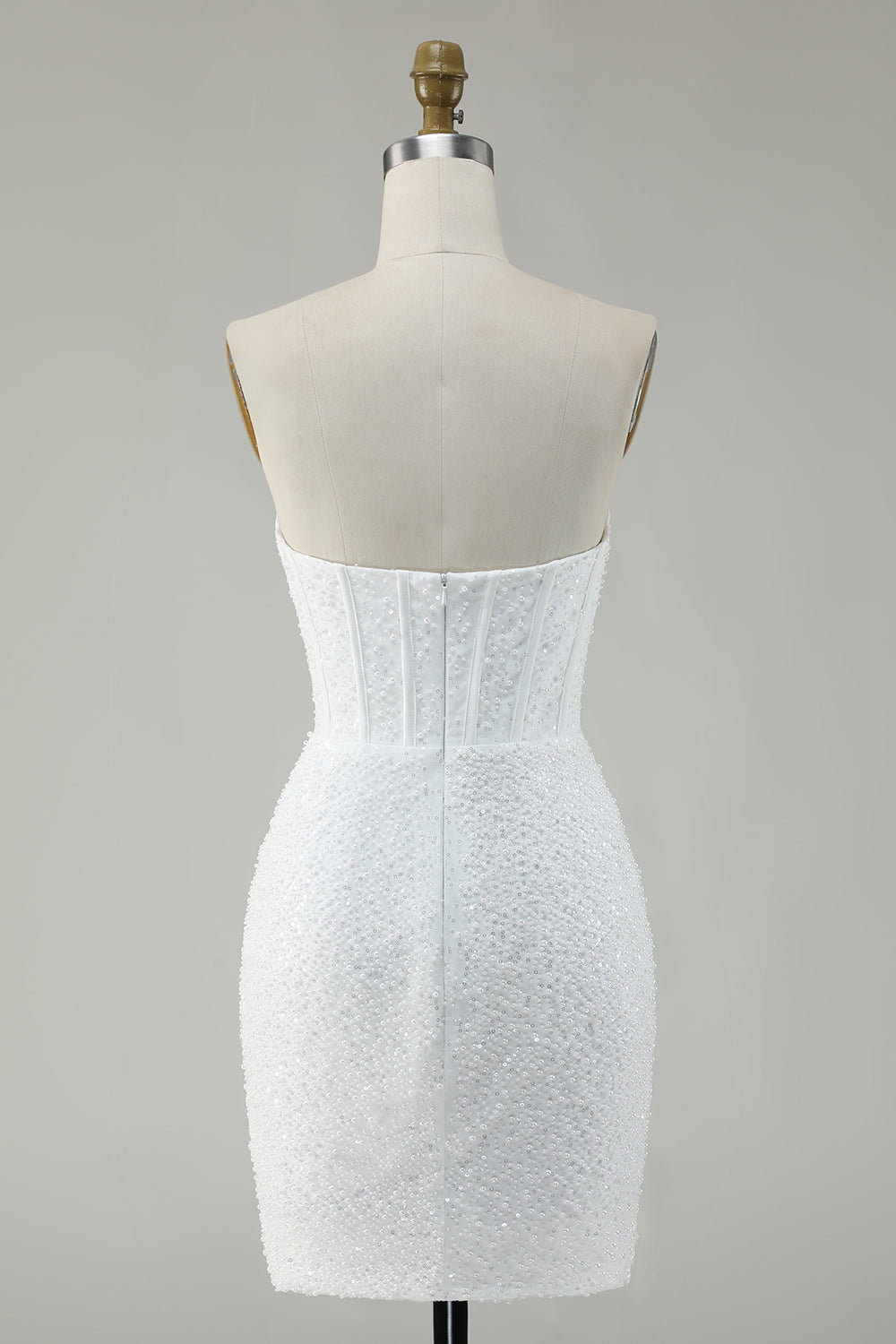 White Strapless Corset Short Bodycon Homecoming Dress with Sequins